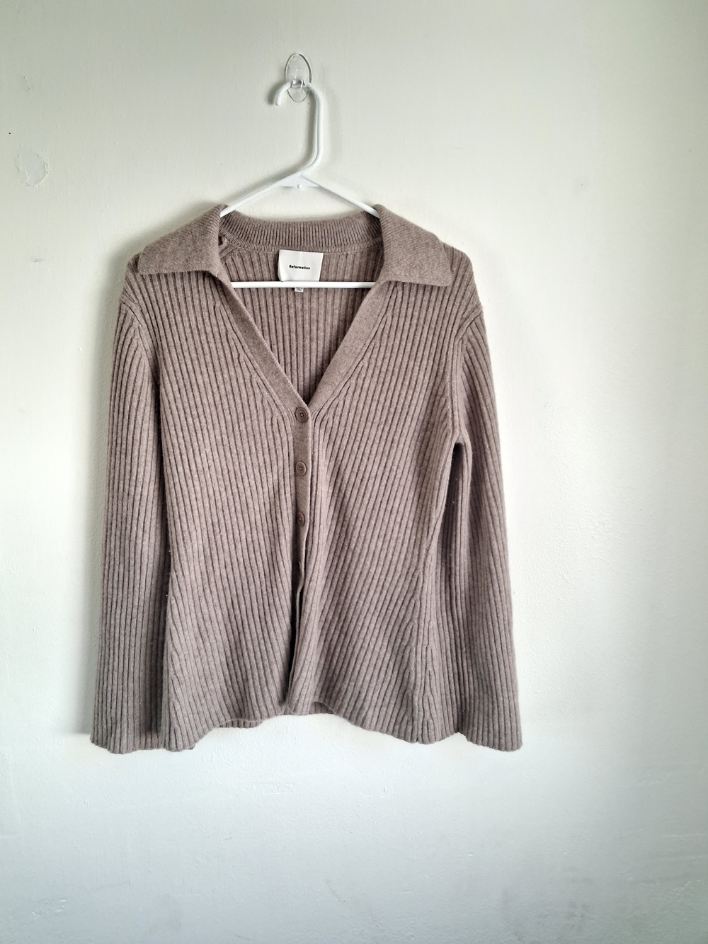 Reformation Shea Cashmere Collared Cardigan Tan/Toast Womens Small